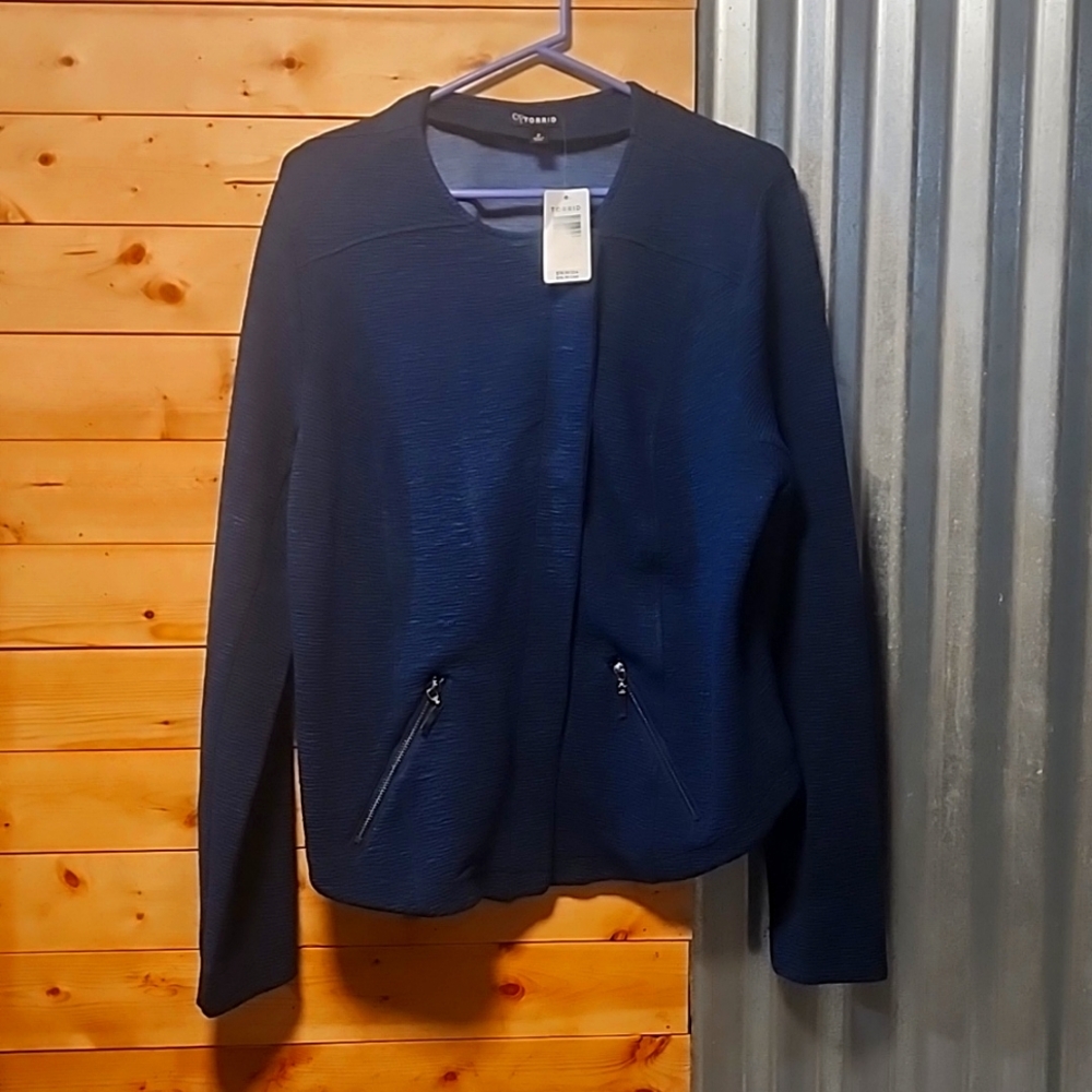 Torrid Blue Knit Zip Moto Jacket size 2 NWT
